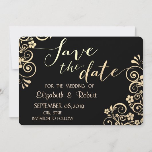 Elegant Chic Gold Flowers slaat de datum op Save The Date (Voorkant)