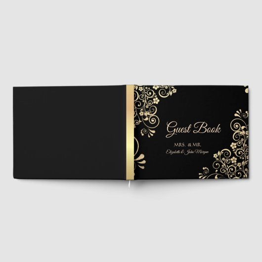 Elegant Chic Gold Flowers Wedding Gastenboek (Volledig)