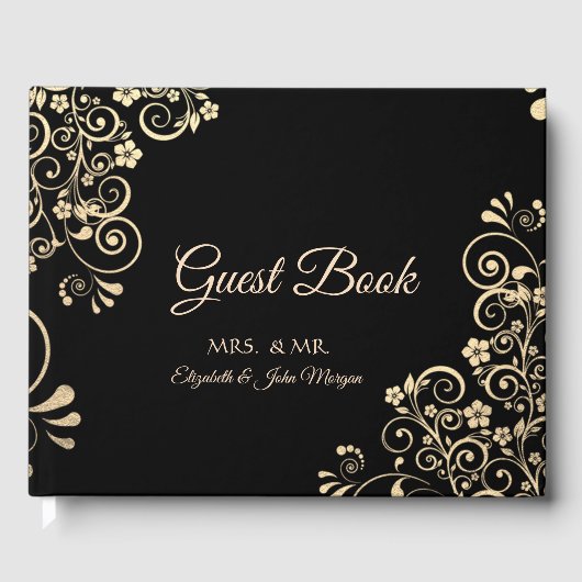 Elegant Chic Gold Flowers Wedding Gastenboek (Voorkant)