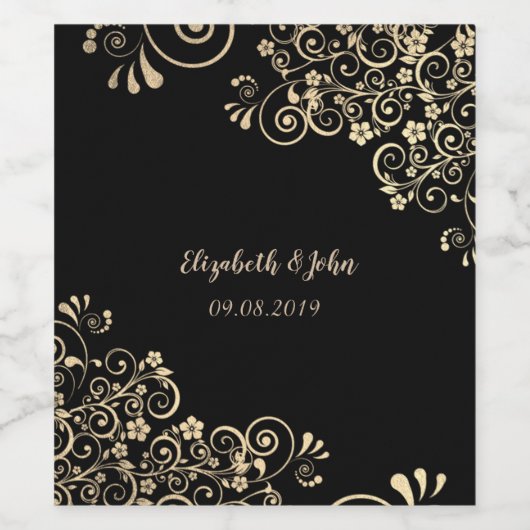 Elegant Chic Gold Flowers Wijn Etiket (Enkel label)
