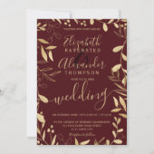 Elegant chic gold foil burgundy floral bruiloft kaart (Voorkant)