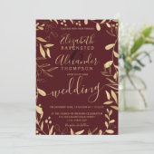 Elegant chic gold foil burgundy floral bruiloft kaart (Staand voorkant)