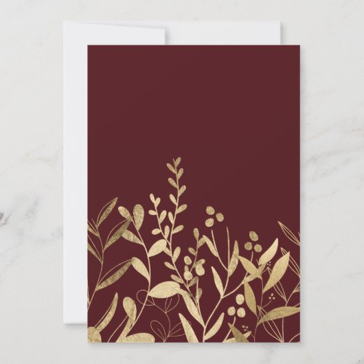 Elegant chic gold foil burgundy floral bruiloft kaart (Achterkant)