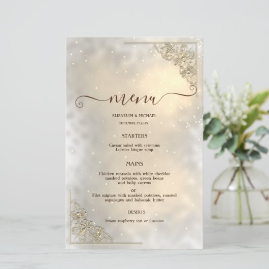 Elegant Chic Gold Frame Wedding Menu Card (Staand voorkant)