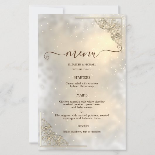 Elegant Chic Gold Frame Wedding Menu Card (Voorkant)