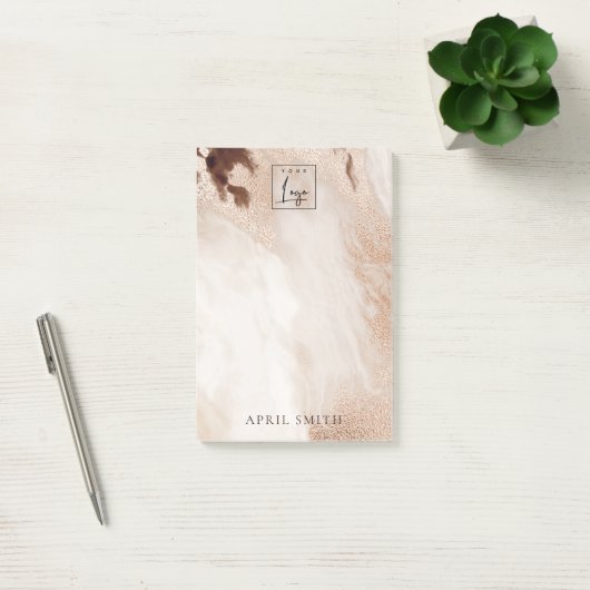 Elegant Chic Gold Glitter Agate Marble Beige Logo Post-it® Notes (Kantoor)
