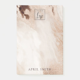 Elegant Chic Gold Glitter Agate Marble Beige Logo Post-it® Notes