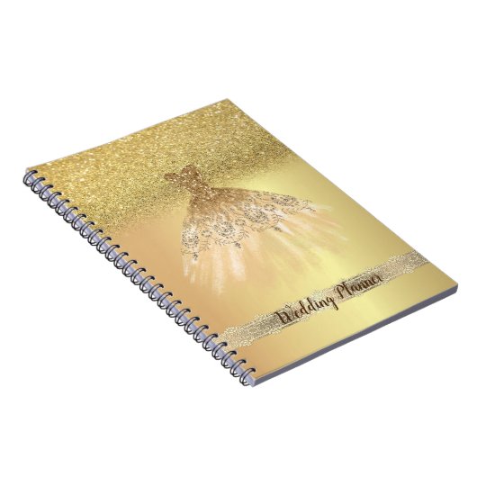 Elegant Chic Gold Glitter Bokeh, Dress, Lace Notitieboek (Rechterzijde)