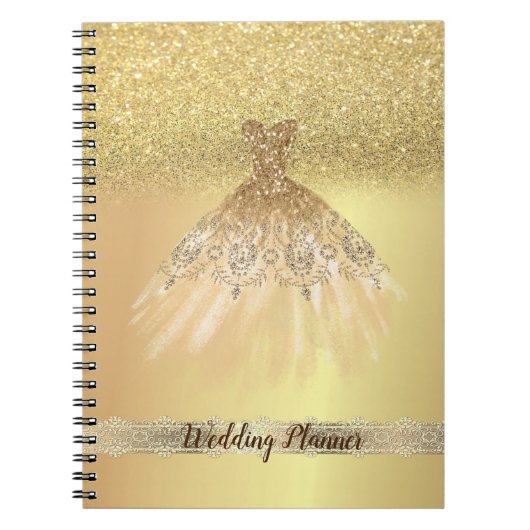 Elegant Chic Gold Glitter Bokeh, Dress, Lace Notitieboek (Voorkant)
