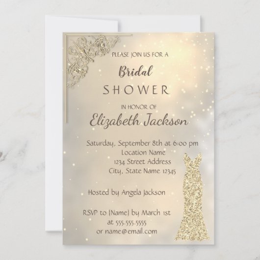 Elegant Chic Gold Glitter Dress Vrijgezellenfeest Kaart (Voorkant)