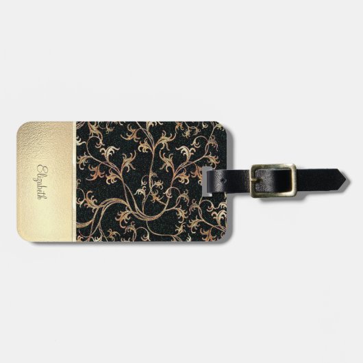 Elegant Chic Gold Glitter Flowers - Speciaal Bagagelabel (Voorkant horizontaal)