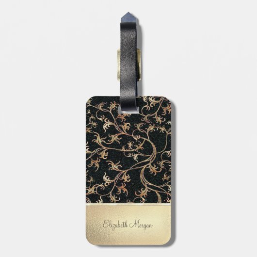 Elegant Chic Gold Glitter Flowers - Speciaal Bagagelabel (Achterkant verticaal)