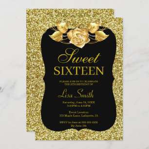 Elegant Chic Gold Glitter Gold Roos Sweet 16 Kaart