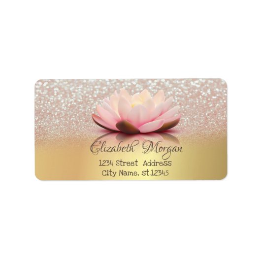 Elegant Chic Gold, Glitter Ombre Bokeh Lotus Etiket (Voorkant)
