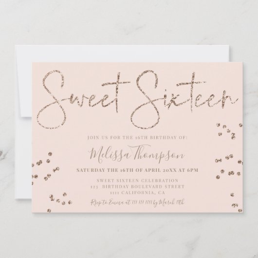 Elegant chic gold glitter script roze Sweet 16 Kaart (Voorkant)