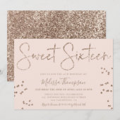 Elegant chic gold glitter script roze Sweet 16 Kaart (Voorkant / Achterkant)