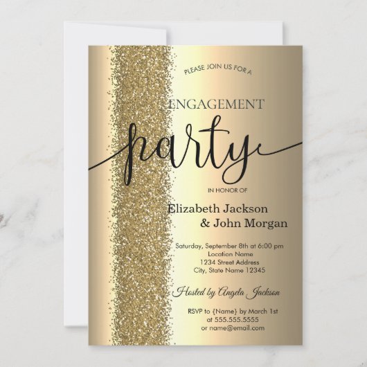 Elegant Chic Gold Glitter Script Verloving Kaart (Voorkant)