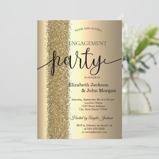 Elegant Chic Gold Glitter Script Verloving Kaart (Staand voorkant)