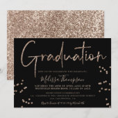 Elegant chic gold glitter script zwart afstuderen kaart (Voorkant / Achterkant)