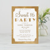 Elegant Chic Gold Glitter Sequins Sweet 16 Party Kaart (Staand voorkant)