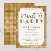 Elegant Chic Gold Glitter Sequins Sweet 16 Party Kaart (Voorkant / Achterkant)