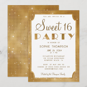 Elegant Chic Gold Glitter Sequins Sweet 16 Party Kaart