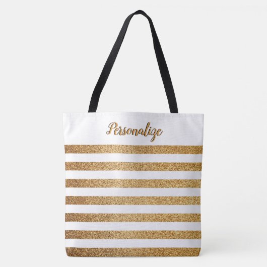 Elegant Chic Gold Glitter Stripes - Aangepast Tote Bag (Voorkant)