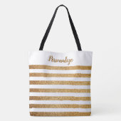 Elegant Chic Gold Glitter Stripes - Aangepast Tote Bag (Achterkant)