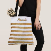 Elegant Chic Gold Glitter Stripes - Aangepast Tote Bag (Dichtbij)
