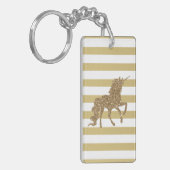Elegant Chic Gold Glitter Unicorn, gestript Sleutelhanger (Voorkant Links)