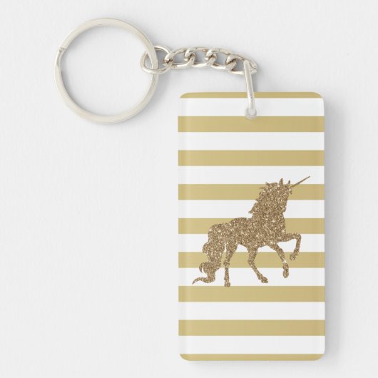 Elegant Chic Gold Glitter Unicorn, gestript Sleutelhanger (Voorkant)