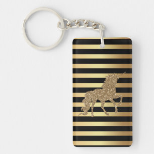 Elegant Chic Gold Glitter Unicorn, Gold Striped Sleutelhanger