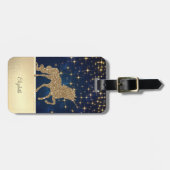Elegant Chic Gold Glitter Unicorn Stars Navy Blue Bagagelabel (Voorkant horizontaal)