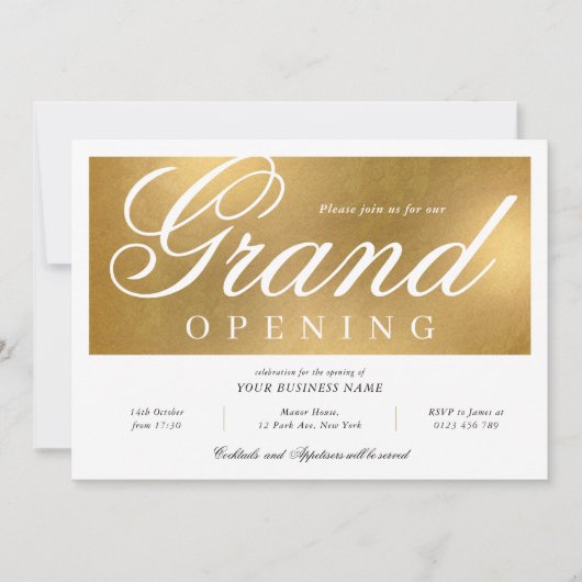 Elegant & Chic Gold Grand Opening Event Zakelijk Kaart (Voorkant)