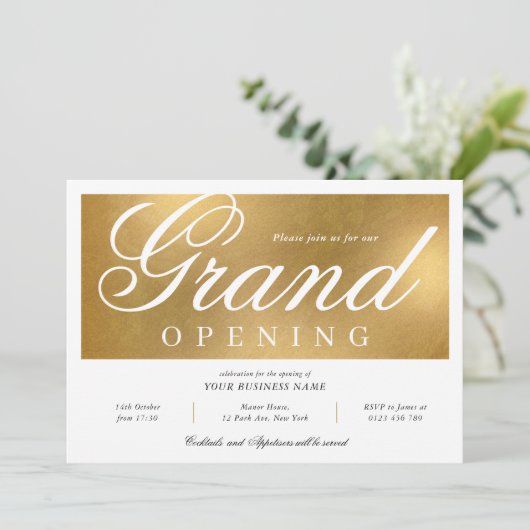 Elegant & Chic Gold Grand Opening Event Zakelijk Kaart (Staand voorkant)