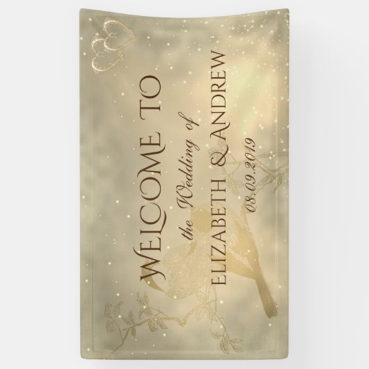 Elegant Chic Gold Hearts, Banner Vogelbruiloft (Verticaal)