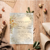 Elegant Chic Gold Hearts Boho Flowers Wedding Kaart