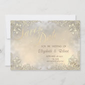 Elegant Chic Gold Hearts, Lace Lijst Save the Date (Voorkant)