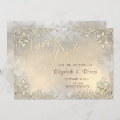 Elegant Chic Gold Hearts, Lace Lijst Save the Date (Voorkant / Achterkant)