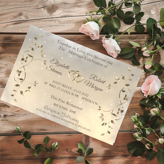 Elegant Chic Gold Hearts Leaves Wedding Kaart
