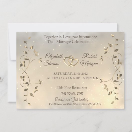 Elegant Chic Gold Hearts Leaves Wedding  Kaart (Voorkant)