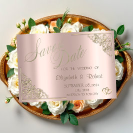 Elegant Chic Gold Hearts, Lijst Roos Gold Save The Date