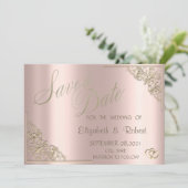 Elegant Chic Gold Hearts, Lijst Roos Gold Save The Date (Staand voorkant)