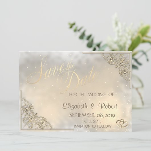 Elegant Chic Gold Hearts, Lijst sparen de datum Save The Date (Staand voorkant)
