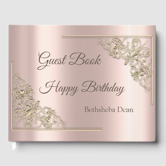 Elegant Chic Gold Hearts Roos Gold Guest Book Gastenboek (Voorkant)