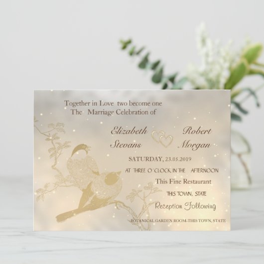 Elegant Chic Gold Hearts, uitnodiging voor bruilof (Staand voorkant)