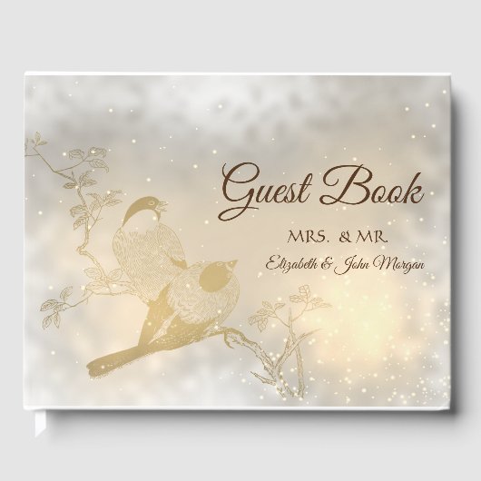 Elegant Chic Gold Hearts, vogelhuwelijk Gastenboek (Voorkant)