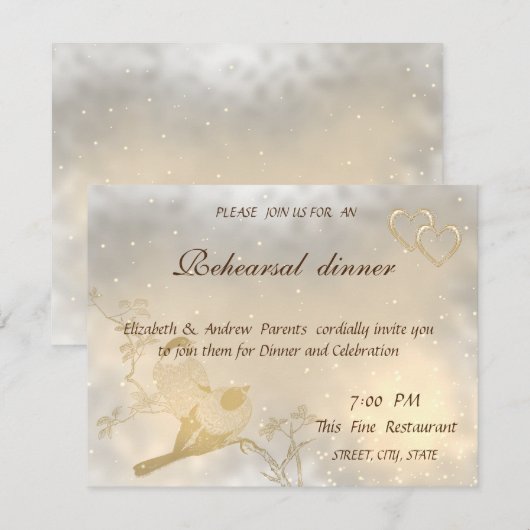 Elegant Chic Gold Hearts, vogelrepetitie Dinner Kaart (Voorkant / Achterkant)