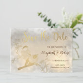 Elegant Chic Gold Hearts, vogels bewaren de datum Save The Date (Staand voorkant)