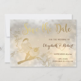 Elegant Chic Gold Hearts, vogels bewaren de datum Save The Date